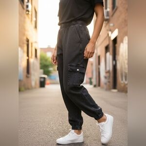Black Cargo Jogger Jean Pants Juniors